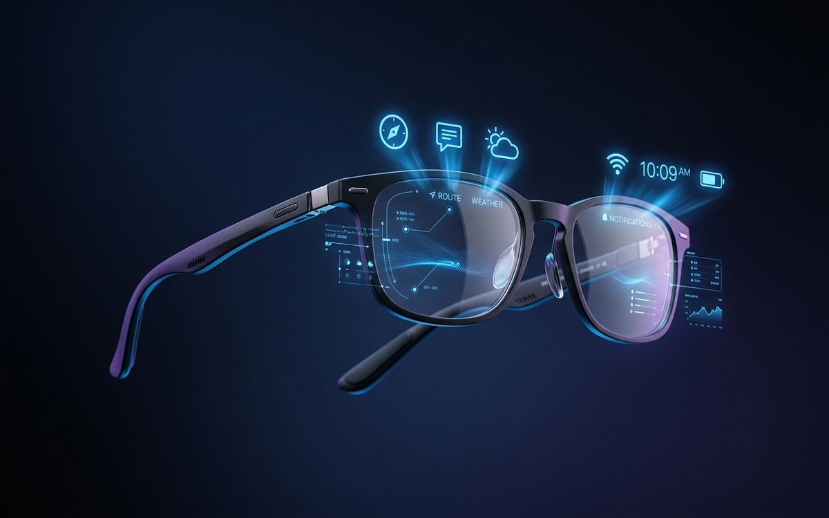 Lunettes de réalité augmentée avec interface holographique, illustration des Specs de Snap