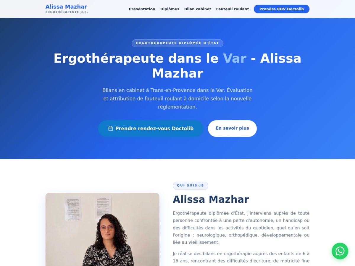 Alissa Mazhar - Site vitrine ergothérapeute