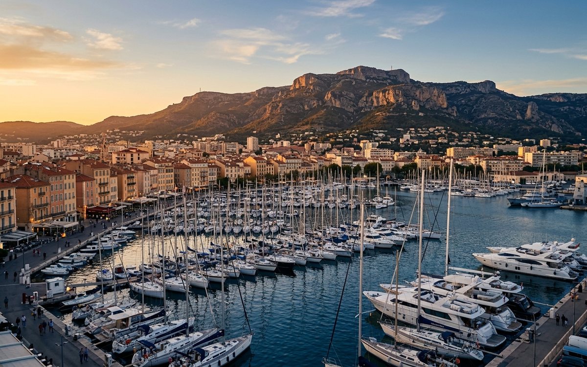 Le port et la rade de Toulon au coucher du soleil, agence web et referencement local a Toulon